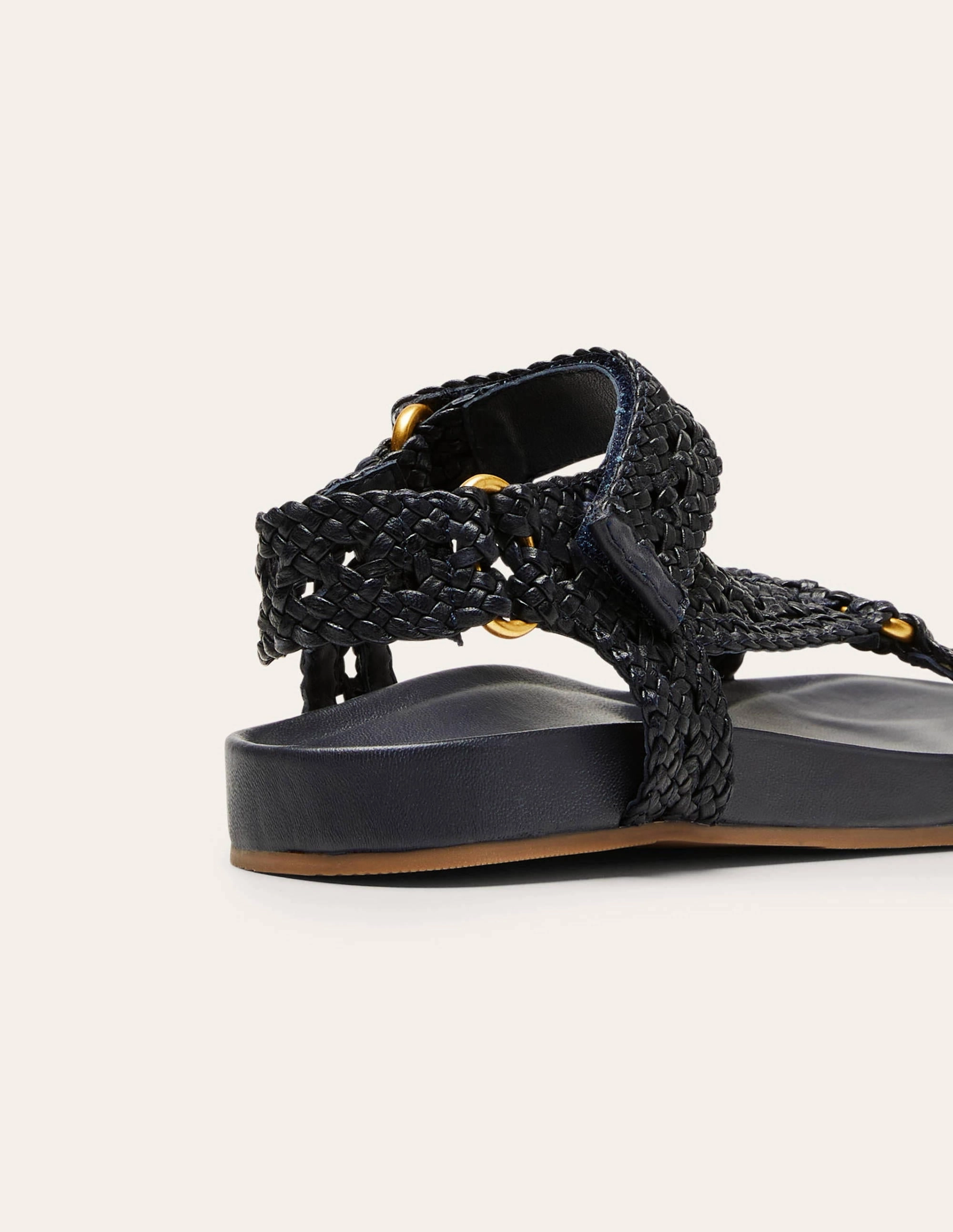 Woven Leather Sandals-Navy