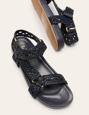 Woven Leather Sandals-Navy