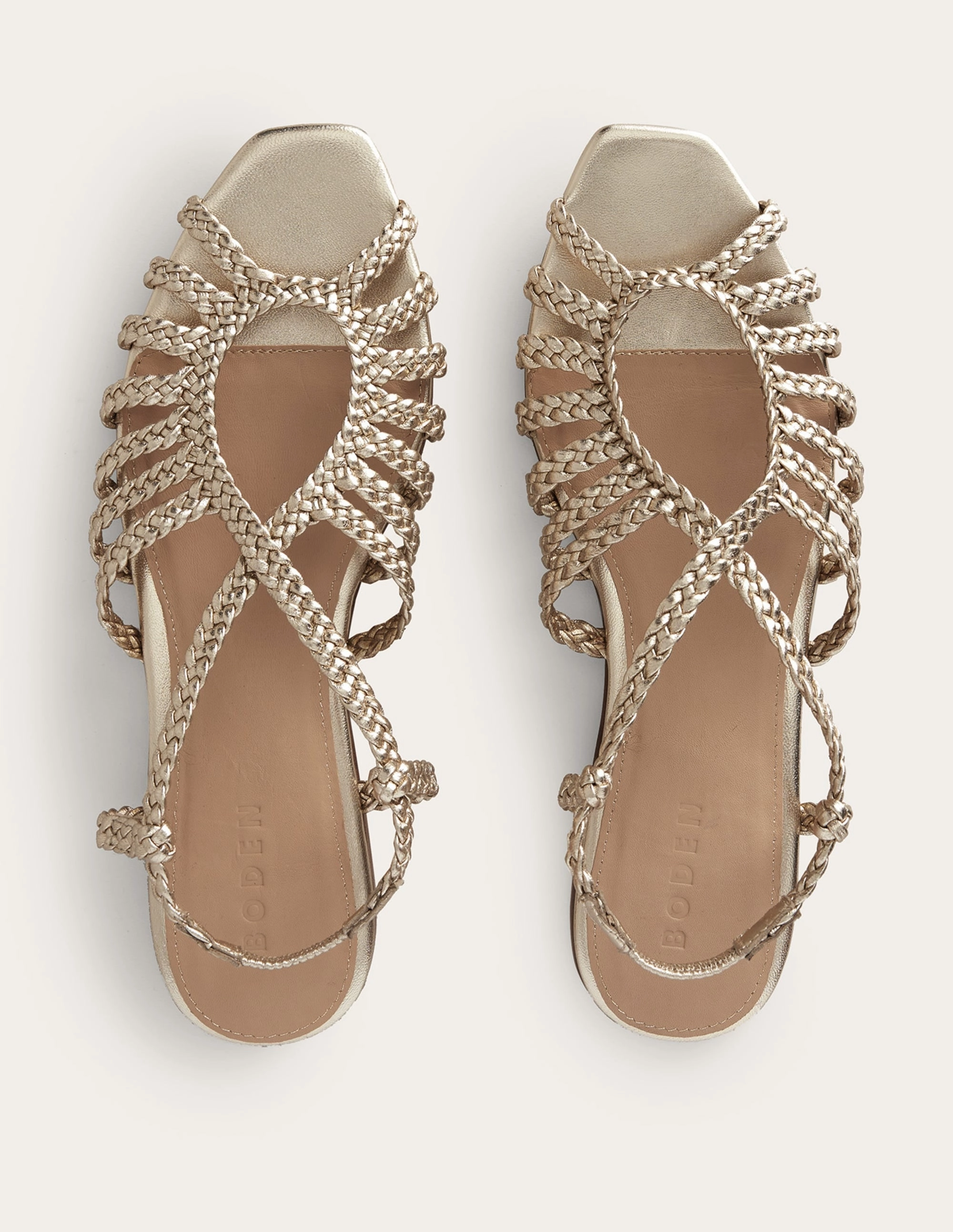 Woven Multistrap Flat Sandals-Gold