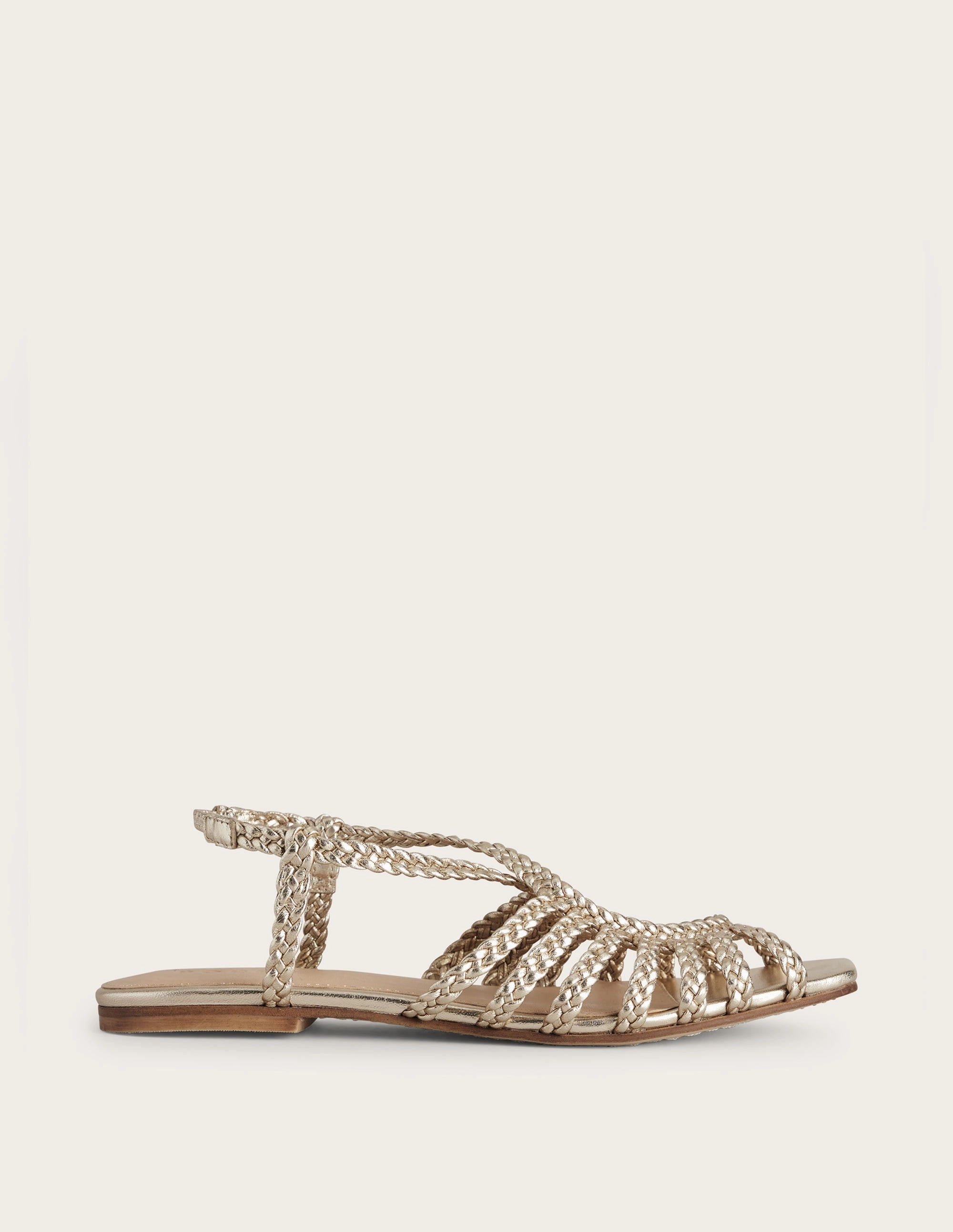 Woven Multistrap Flat Sandals-Gold