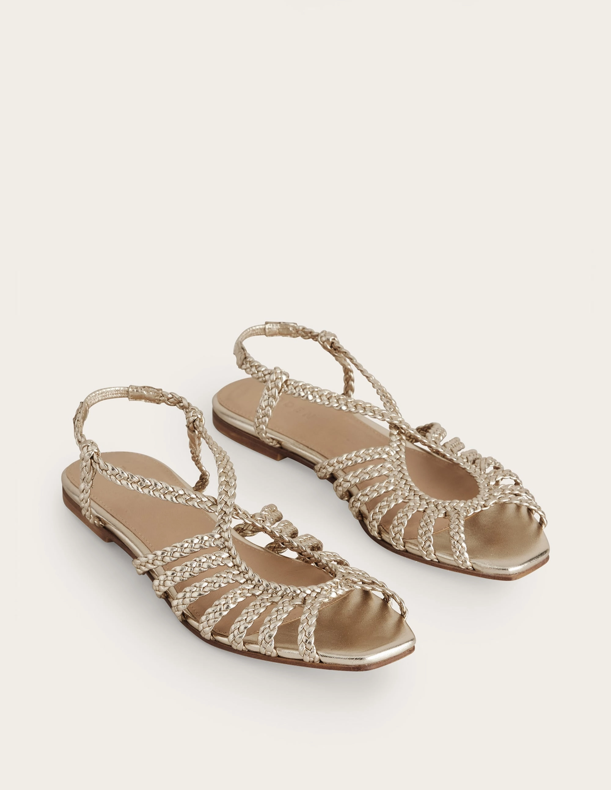 Woven Multistrap Flat Sandals-Gold
